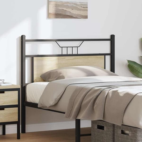 vidaXL sengegavl 107 cm konstrueret træ og stål sonoma-eg