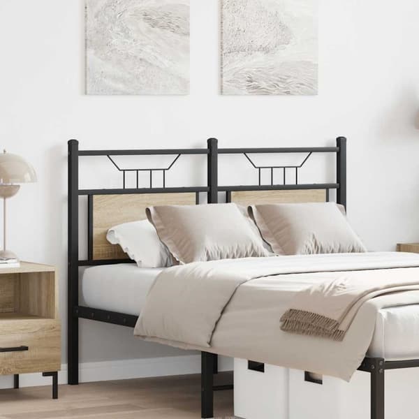 vidaXL Sängynpääty Sonoma-tammi 120 cm tekninen puu ja teräs