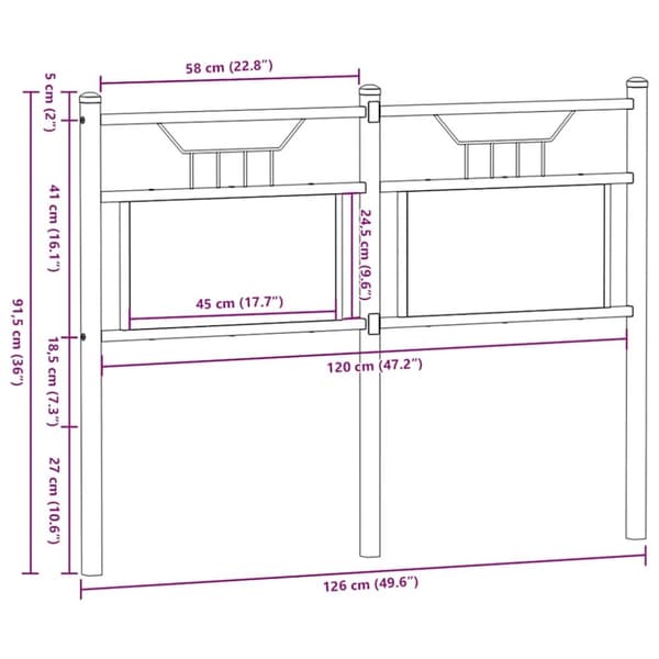 vidaXL Sängynpääty Sonoma-tammi 120 cm tekninen puu ja teräs