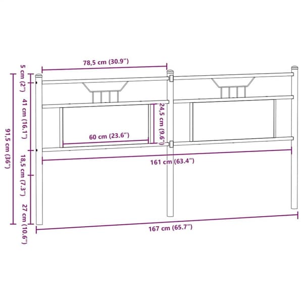 vidaXL Sängynpääty Sonoma-tammi 160 cm tekninen puu ja teräs