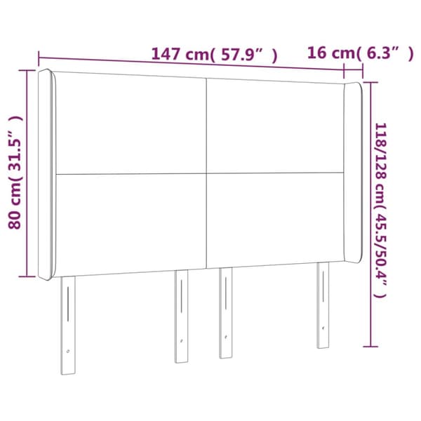 Sänggavel LED svart 147x16x118/128 cm tyg