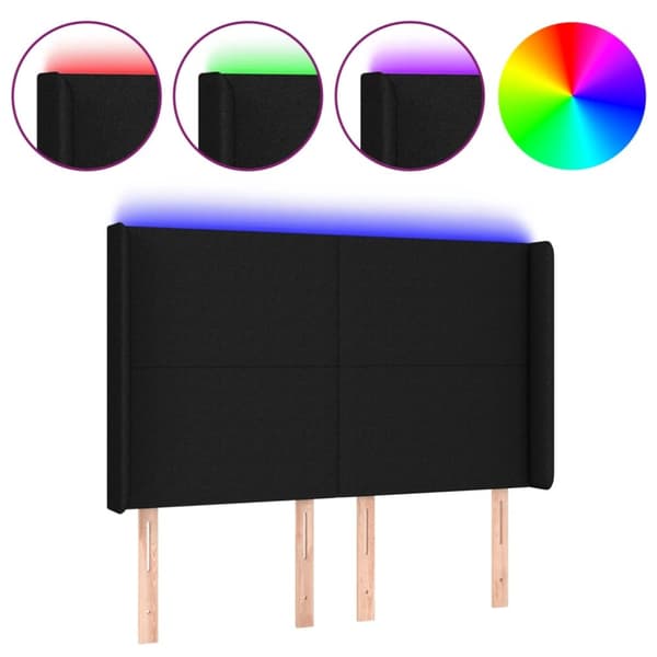Sänggavel LED svart 147x16x118/128 cm tyg