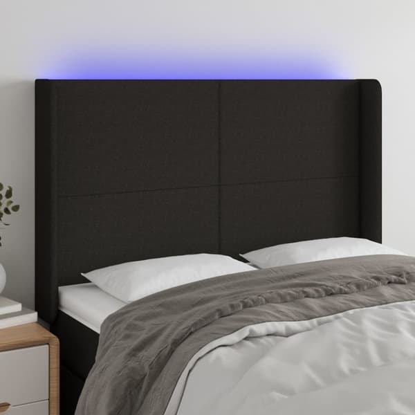 Sänggavel LED svart 147x16x118/128 cm tyg