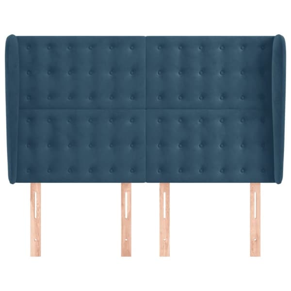 Sänggavel med kanter mörkblå 147x23x118/128 cm sammet