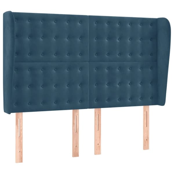 Sänggavel med kanter mörkblå 147x23x118/128 cm sammet