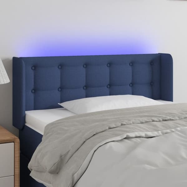 Sänggavel LED blå 83x16x78/88 cm tyg