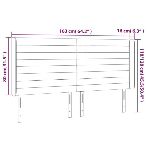 Sänggavel LED gräddvit 163x16x118/128 cm tyg