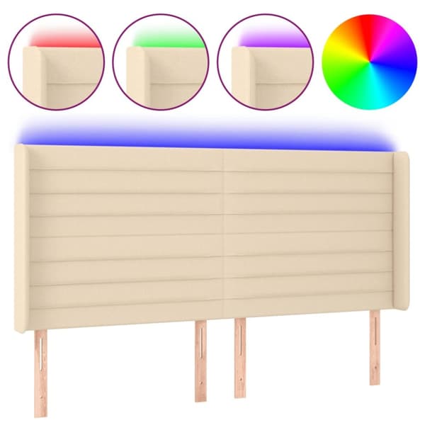 Sänggavel LED gräddvit 163x16x118/128 cm tyg