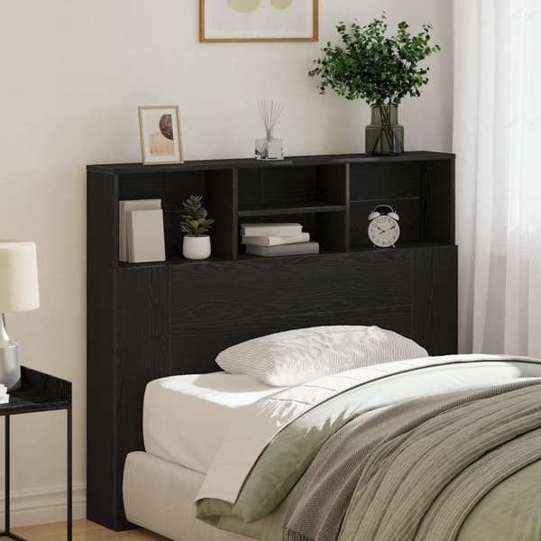 vidaXL Hovedgavl kabinet Sort egetræ Konstrueret træ 120 x 19 x 103,5 cm