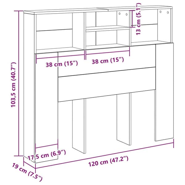 vidaXL Hovedgavl kabinet Sort egetræ Konstrueret træ 120 x 19 x 103,5 cm
