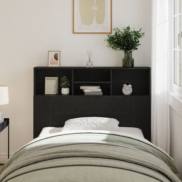 vidaXL Hovedgavl kabinet Sort egetræ Konstrueret træ 120 x 19 x 103,5 cm