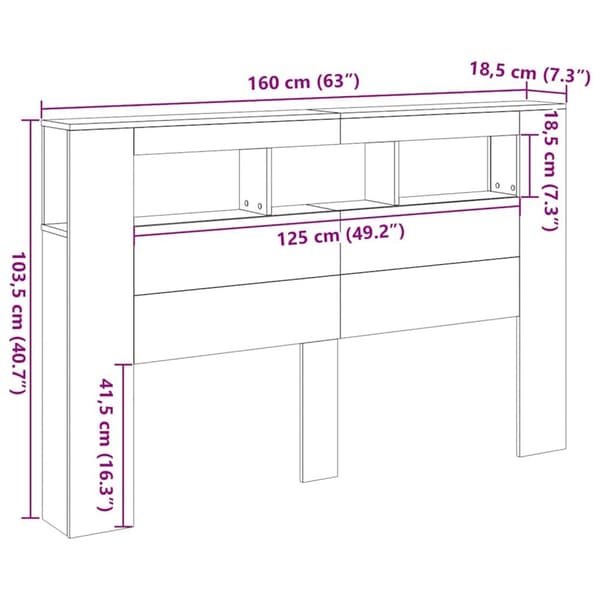 vidaXL LED Hodegavl Svart Eik 160x18,5x45 cm Konstruert tre