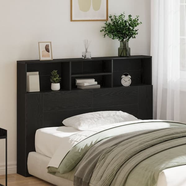 vidaXL Hovedgærde Sort egetræ Konstrueret træ 140 x 19 x 103,5 cm
