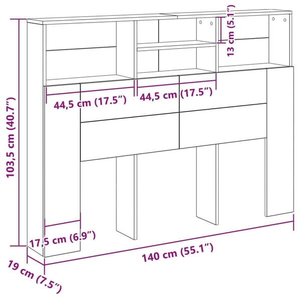 vidaXL Hovedgærde Sort egetræ Konstrueret træ 140 x 19 x 103,5 cm