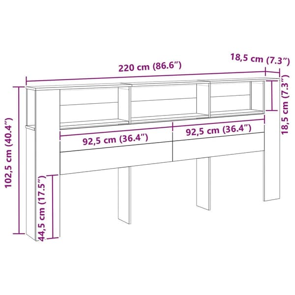 vidaXL Päätykaappi Musta Tammi 220x18,5x104,5 cm