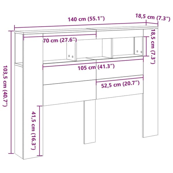 vidaXL LED Sängynpääty Musta Tammi 140x18,5x40 cm Tekninen Puu