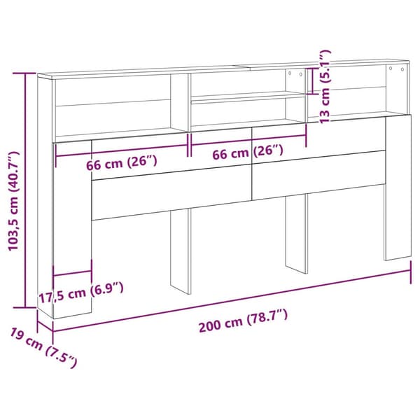 vidaXL Black Oak Hodegavlskap, 200x19x103.5 cm, Konstruert tre