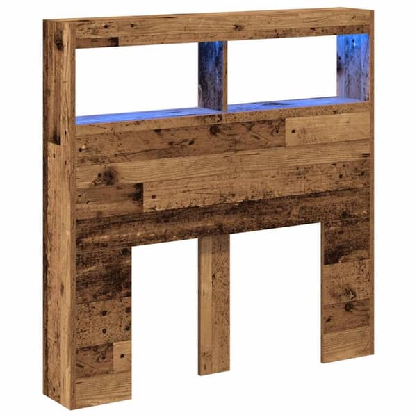 vidaXL sengegavl med opbevaring og LED-lys 100x17x102 cm antikt træ