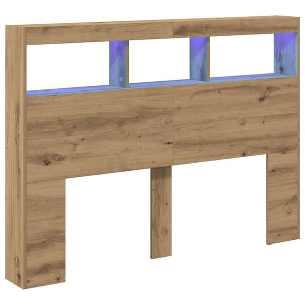 vidaXL Sängynpäätykaappi LED-valoilla artesaani tammi 140x17x102 cm