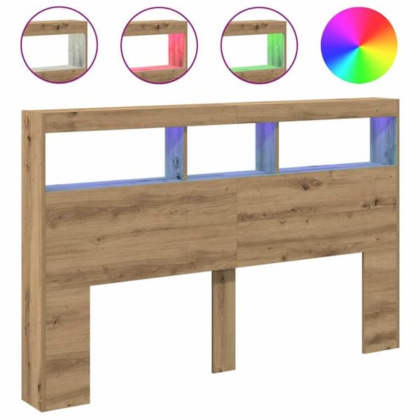 vidaXL Sängynpäätykaappi LED-valoilla artesaani tammi 160x17x102 cm