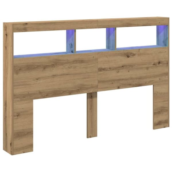 vidaXL Sängynpäätykaappi LED-valoilla artesaani tammi 160x17x102 cm
