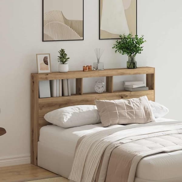 vidaXL Sängynpäätykaappi LED-valoilla artesaani tammi 160x17x102 cm