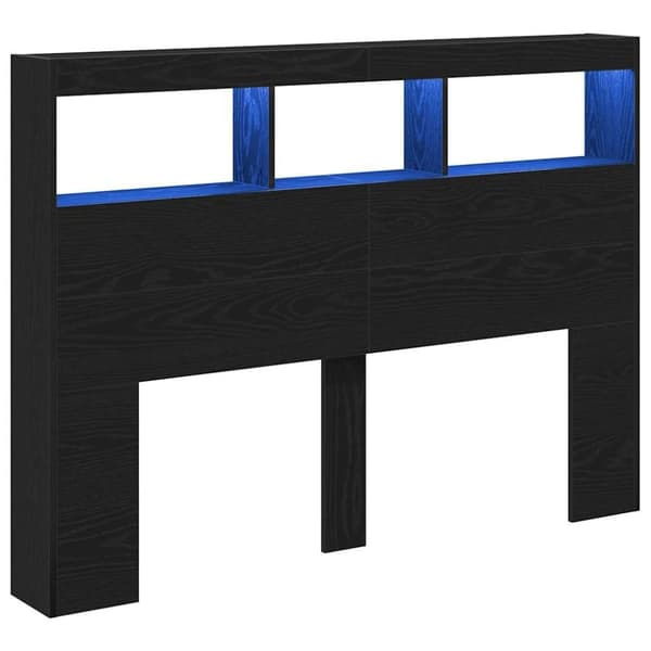 vidaXL Sängynpäätykaappi LED-valoilla musta tammi 140x17x102 cm