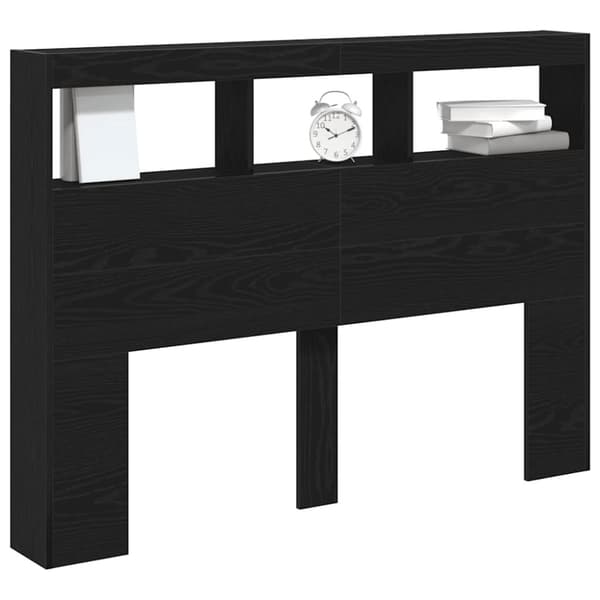 vidaXL Sängynpäätykaappi LED-valoilla musta tammi 140x17x102 cm