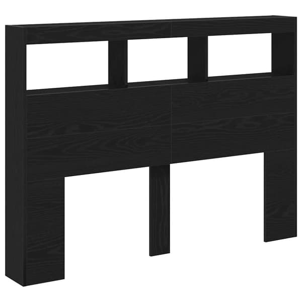 vidaXL Sängynpäätykaappi LED-valoilla musta tammi 140x17x102 cm