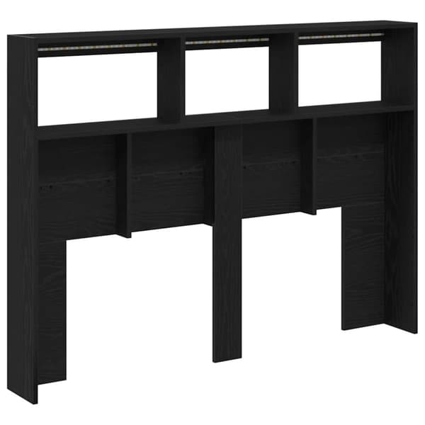 vidaXL Sängynpäätykaappi LED-valoilla musta tammi 140x17x102 cm