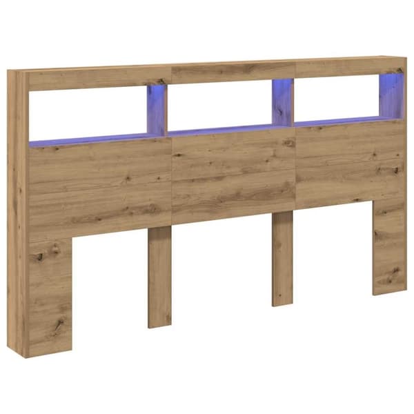 vidaXL Sängynpäätykaappi LED-valoilla artesaani tammi 180x17x102 cm