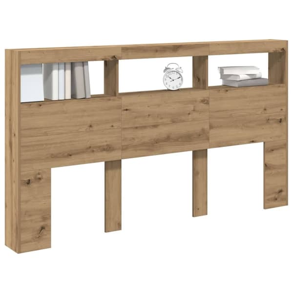 vidaXL Sängynpäätykaappi LED-valoilla artesaani tammi 180x17x102 cm