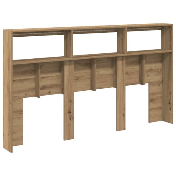 vidaXL Sängynpäätykaappi LED-valoilla artesaani tammi 180x17x102 cm