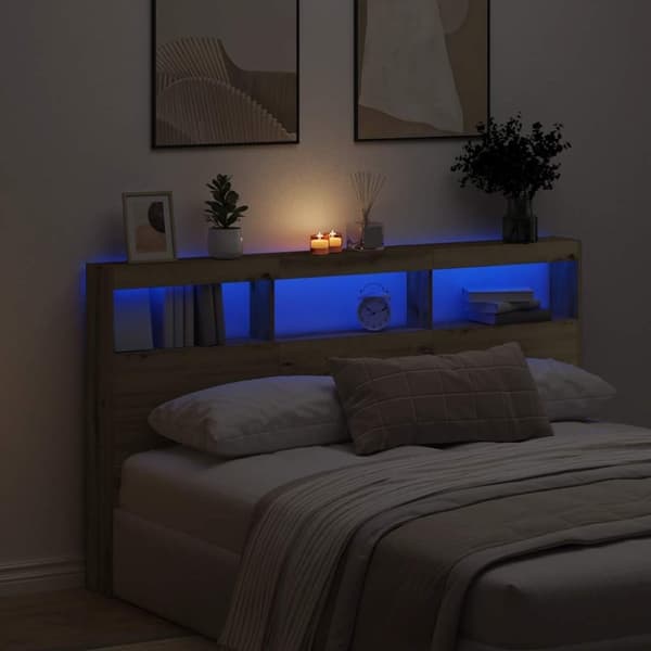 vidaXL Sängynpäätykaappi LED-valoilla artesaani tammi 180x17x102 cm
