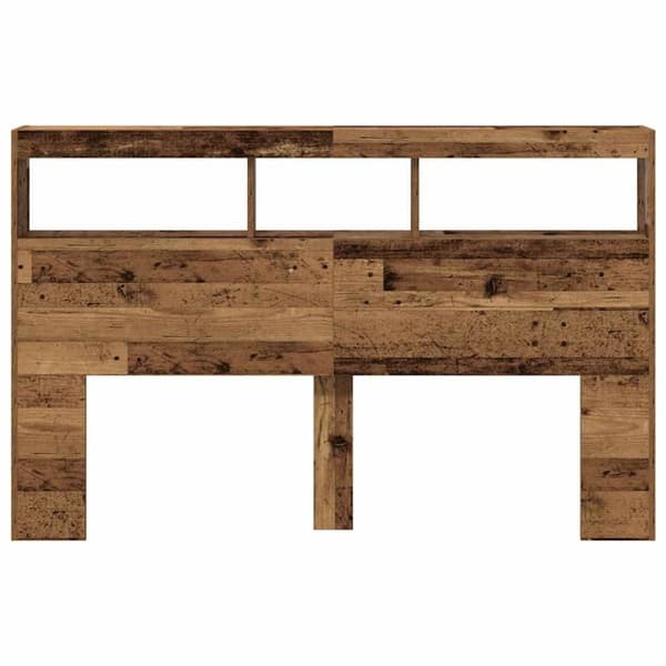 vidaXL sengegavl med opbevaring og LED-lys 160x17x102 cm antikt træ