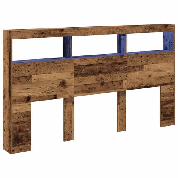 vidaXL Sängynpäätykaappi LED-valoilla vanhaa puuta 180x17x102 cm