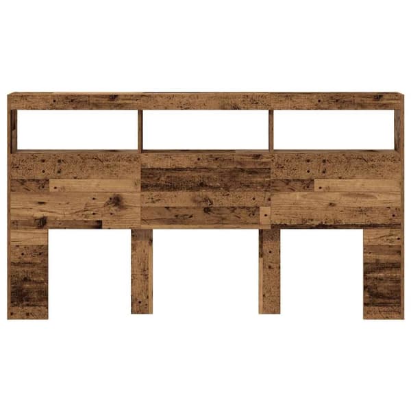 vidaXL Sängynpäätykaappi LED-valoilla vanhaa puuta 180x17x102 cm