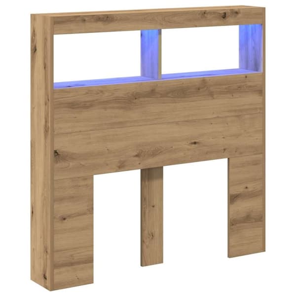 vidaXL Sängynpäätykaappi LED-valoilla artesaani tammi 100x17x102 cm