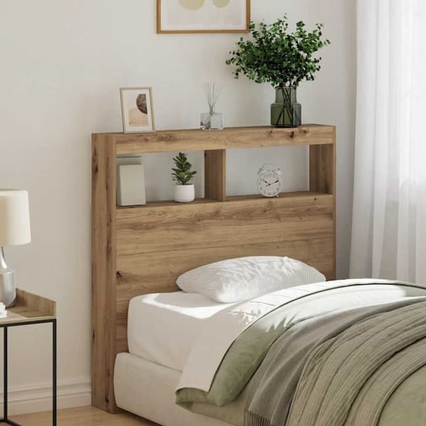vidaXL Sängynpäätykaappi LED-valoilla artesaani tammi 100x17x102 cm