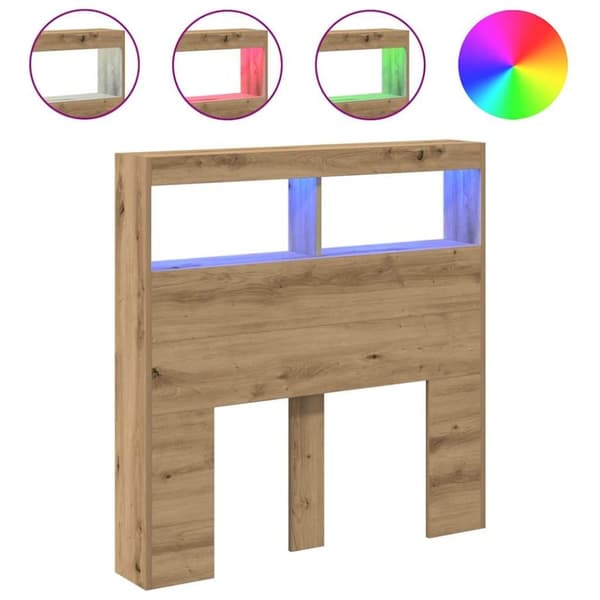 vidaXL Sängynpäätykaappi LED-valoilla artesaani tammi 100x17x102 cm