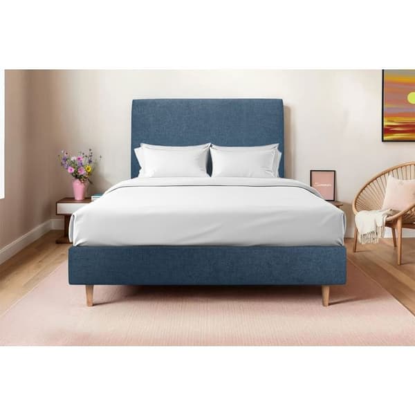 Polstret sänggavel i blått tyg L 200 cm - Ep 10 cm stoppad - Sänggavel design i massiv trä