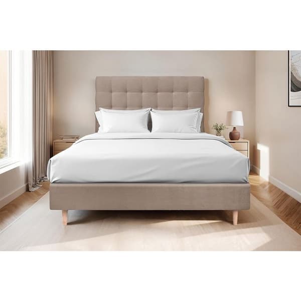 Sänggavel Klädd i Sammet Taupe L 140 cm - Tjocklek 10 cm stoppad - Designad sänggavel i massivt trä