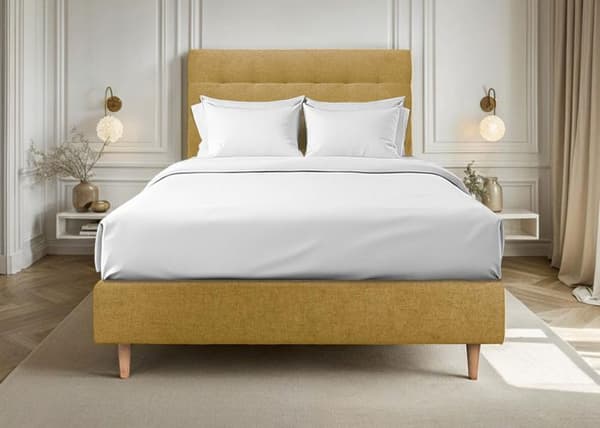 Sänggavel Klädd Tyg Gul L 200 cm - Tjocklek 10 cm stoppad - Design sänggavel i massivt trä