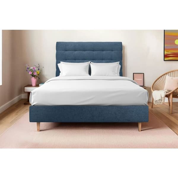 Sänggavel Klädd Tyg Blå L 135 cm - Ep 10 cm stoppad - Design sänggavel i massivt trä