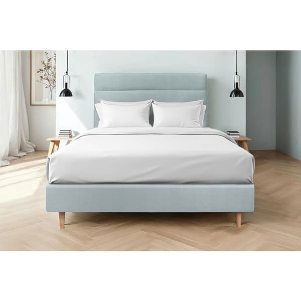 Sänggavel Linjer Sammet Gråblå L 180 cm - Ep 10 cm vadderad - Design sänggavel i massivt trä