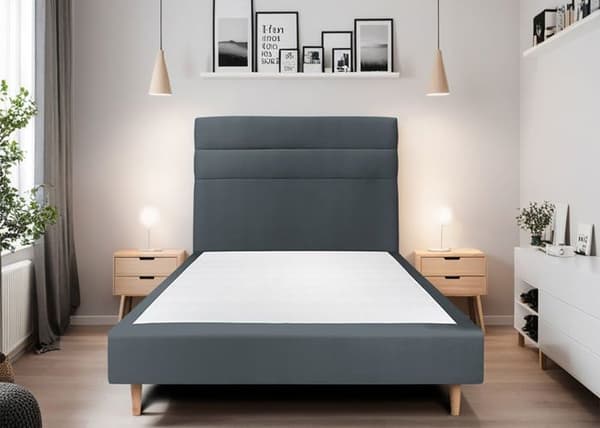 Sänggavel - Sammet Linjer - Massivt trä - Grafitgrå - L 140 cm - Ep 10 cm