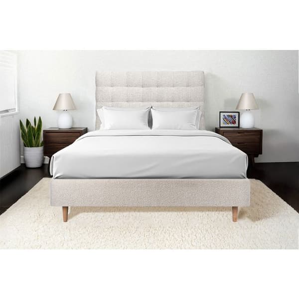 Sänggavel Klädd Bouclette Beige L 180 cm - Djup 10 cm vadderad - Sänggavel i design av massivt trä