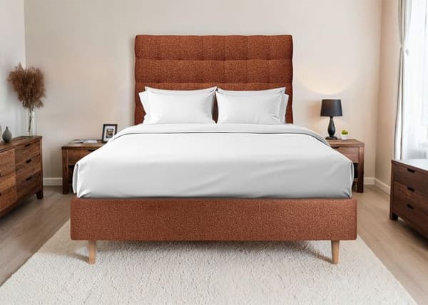 Huvudgavel med knappar Bouclette Terracotta L 180 cm - Tjocklek 10 cm vadderad - Designhuvudgavel i massivt trä