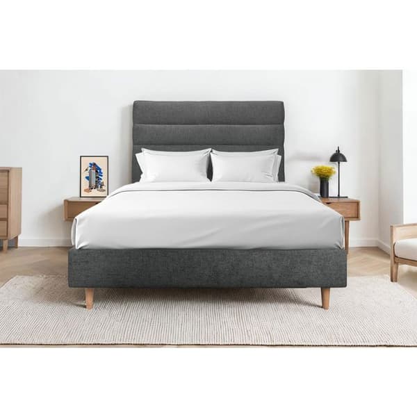 Sänggavel Linjer Tyg Grå antracit L 135 cm - Ep 10 cm vadderad - Design sänggavel i massivt trä
