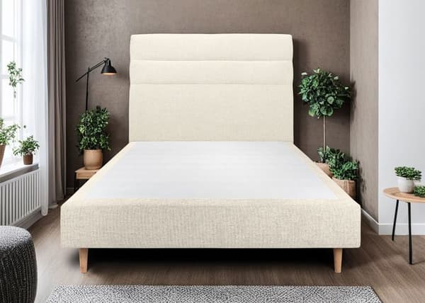 Sänggavel Linjer Tyg Ljus Beige L 160 cm - Ep 10 cm vadderad - Design sänggavel i massivt trä